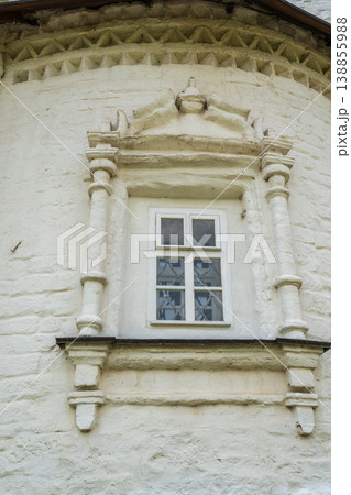 The window of the old monastery 16 century with bricks wall The window of the old monastery 16 century with bricks wall 138855988