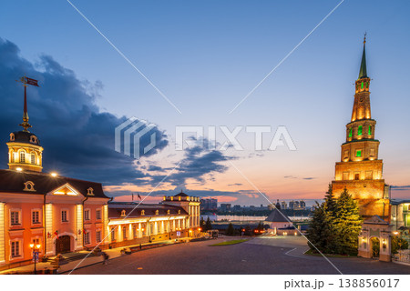 The ancient leaning red brick Syuyumbike Tower at night on the territory of the Kazan Kremlin. Russia The ancient leaning red brick Syuyumbike Tower at night on the territory of the Kazan Kremlin. Russia 138856017