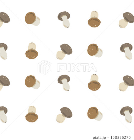 しめじのシームレスパターン背景イラスト（小さめ・まばら配置） 138856270