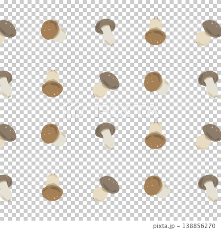 しめじのシームレスパターン背景イラスト（小さめ・まばら配置） 138856270