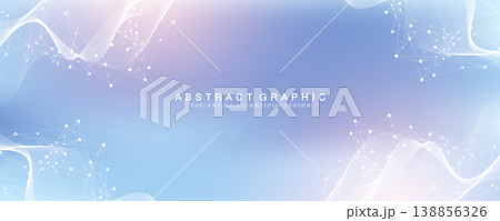 Modern digital technology background design with molecular plexus lines and dots. Futuristic network connection. Data flow. Abstract mesh, big data technology, AI, science, cyberspace. 138856326