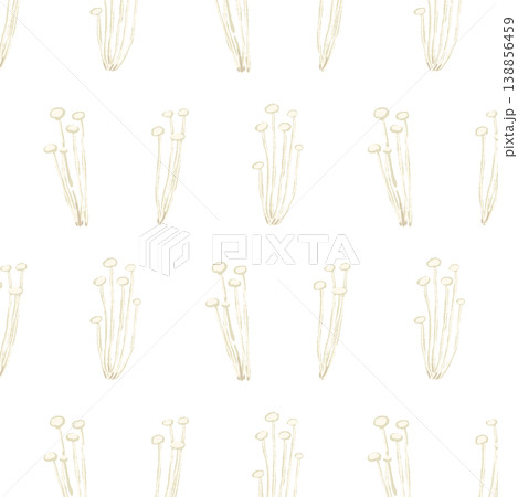 エノキダケのシームレスパターン背景イラスト（数本・散らし） 138856459