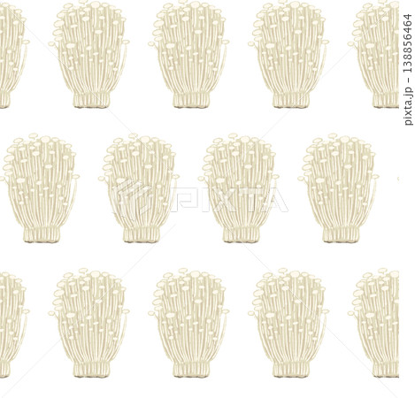 エノキダケのシームレスパターン背景イラスト（整列配置） 138856464