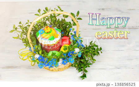 Easter cake and painted eggs, white flowers, festive composition in rustic style,ukrainian orthodox tradition, vintage wooden background, selective focus Easter cake and painted eggs, white flowers, festive composition in rustic style,ukrainian orthodox tradition, vintage wooden background, selective focus 138856525