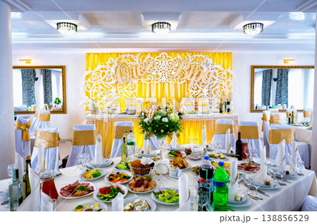 registration of a wedding or banquet hall in yellow tones 138856529