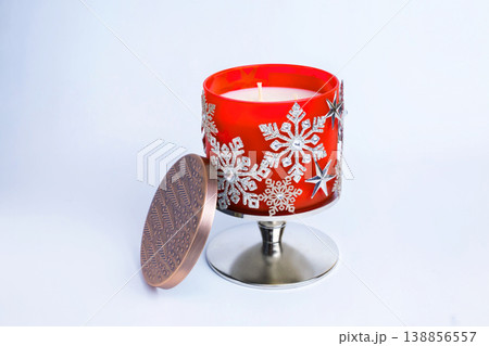 New Year's beautiful decorated snowflakes candlestick on a white background. New Year's beautiful decorated snowflakes candlestick on a white background. 138856557