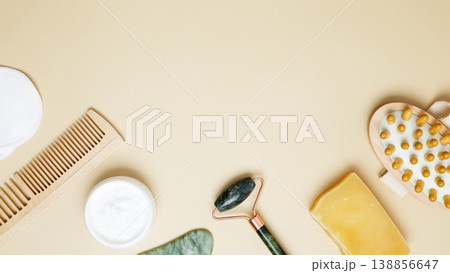 Self care skincare collection with marble roller, gua sha and cosmetic products Self care skincare collection with marble roller, gua sha and cosmetic products 138856647