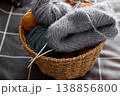 Basket holding vibrant yarn balls prepared for knitting and crafting projects 138856800