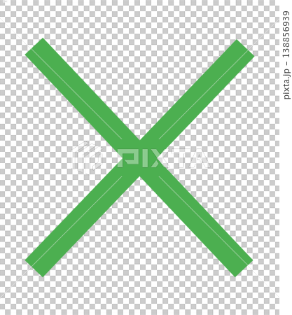 Green "X" icon with transparent background. Symbol for completed/finished/deleted tasks. 138856939