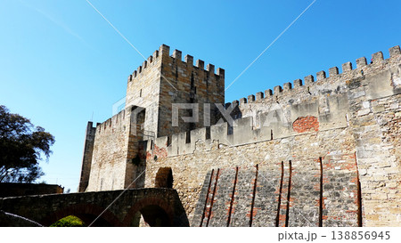 Historic Castle Walls Amidst Blue Sky, Lisbon, Portugal Historic Castle Walls Amidst Blue Sky, Lisbon, Portugal 138856945