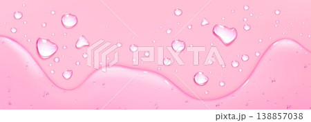 Pink gel drops, liquid oil border, water bubbles 138857038