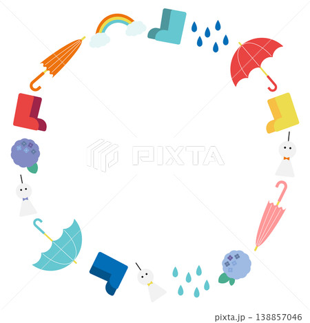 カラフルな雨の日のフレーム（マル） 138857046