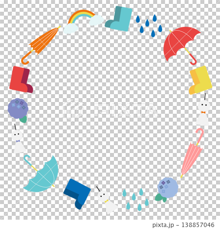 カラフルな雨の日のフレーム（マル） 138857046