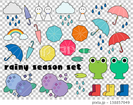 ポップな梅雨のイラストセット（線あり） 138857049