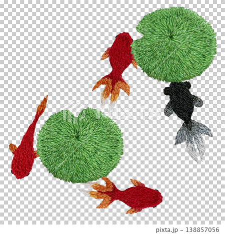 【金魚パターン】手刺繍イラスト素材 【金魚パターン】手刺繍イラスト素材 138857056
