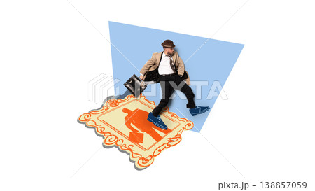 Businessman stepping on framed silhouette in hand-drawn illustration style. 138857059