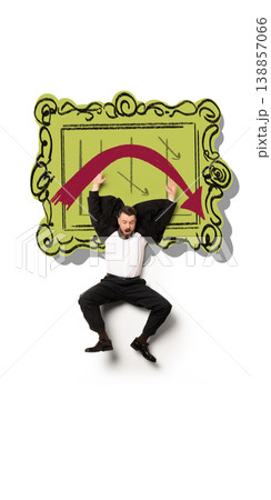 Falling businessman under declining graph showing financial loss and crisis. Falling businessman under declining graph showing financial loss and crisis. 138857066