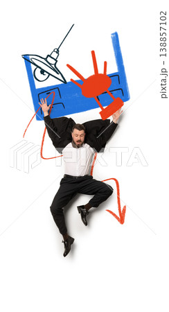 Falling businessman under chaotic office in hand-drawn illustration style Falling businessman under chaotic office in hand-drawn illustration style 138857102