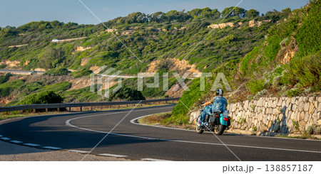 Back view of a biker on a classic motorcycle 138857187