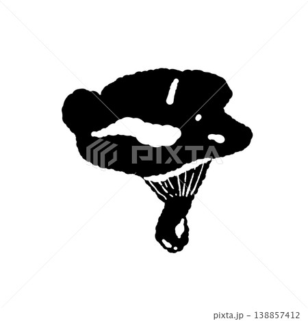 アンズタケ（単体・俯瞰）のモノクロ手描きイラスト素材 138857412