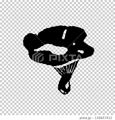 アンズタケ（単体・俯瞰）のモノクロ手描きイラスト素材 138857412