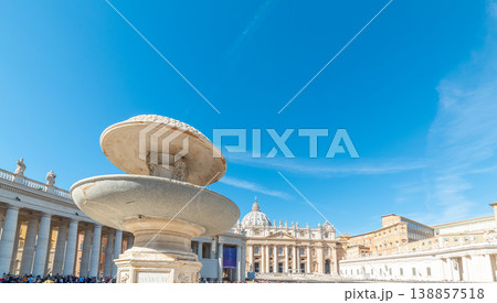 Bernini fountain with Saint Peter Basilica on the background Bernini fountain with Saint Peter Basilica on the background 138857518