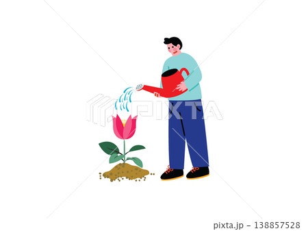 花に水やりをする男性のイラスト 138857528