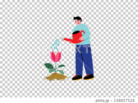花に水やりをする男性のイラスト 138857528