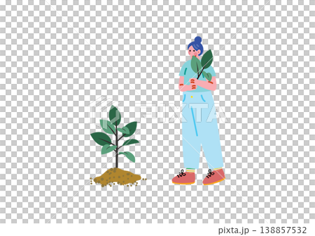木を植える女性のイラスト 138857532