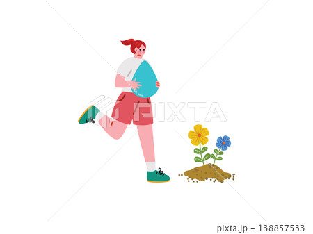 花に水をやる女性のイラスト 138857533