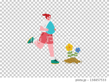 花に水をやる女性のイラスト 138857533