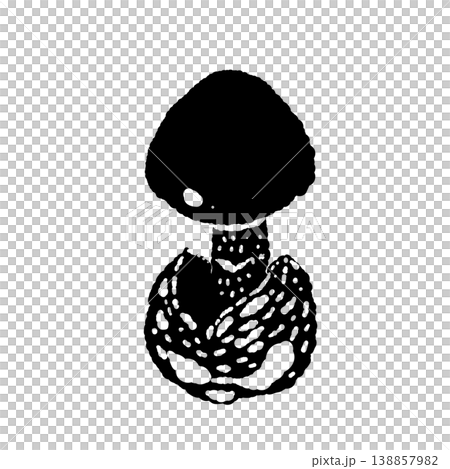 A monochrome, hand-drawn illustration of a single Amanita caesarea mushroom (early in its growth stage). A monochrome, hand-drawn illustration of a single Amanita caesarea mushroom (early in its growth stage). 138857982