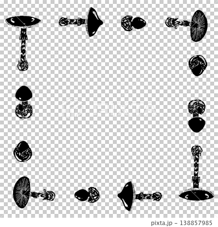 Monochrome hand-drawn illustration of a square frame featuring a mushroom called Amanita caesarea. Monochrome hand-drawn illustration of a square frame featuring a mushroom called Amanita caesarea. 138857985