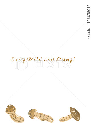 松茸（横倒し・複数）の縦型メニュー・カードテンプレート 138858015