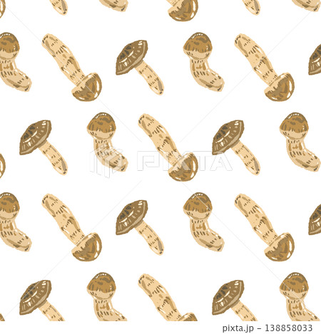 松茸のシームレスパターン背景イラスト（ランダム散らし配置） 138858033