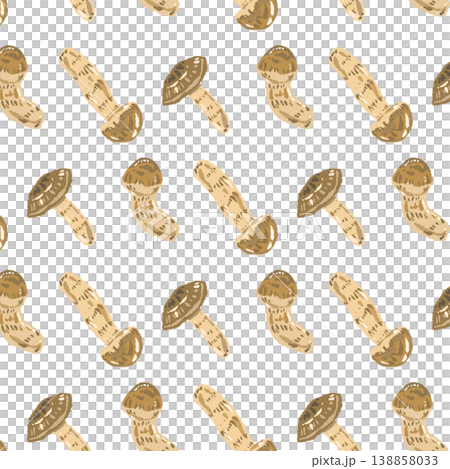 松茸のシームレスパターン背景イラスト（ランダム散らし配置） 138858033