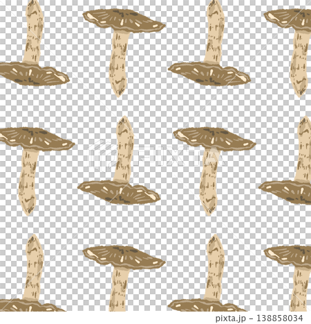 松茸のシームレスパターン背景イラスト（横倒し・ミックス） 138858034