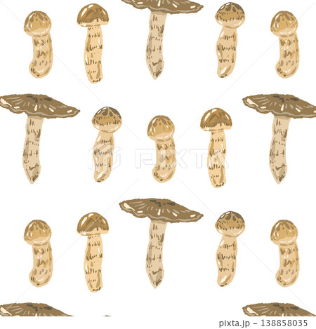 松茸のシームレスパターン背景イラスト（大小ミックス・配置） 138858035