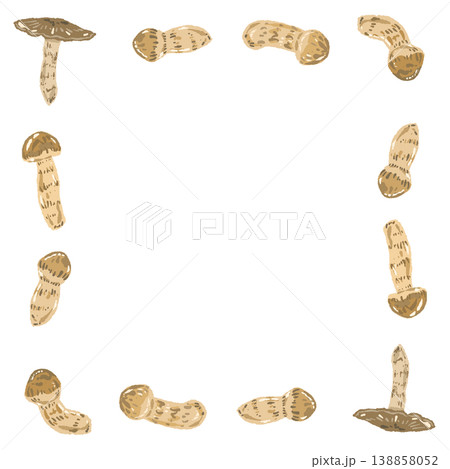 松茸の四角形フレームの手描きイラスト素材 138858052