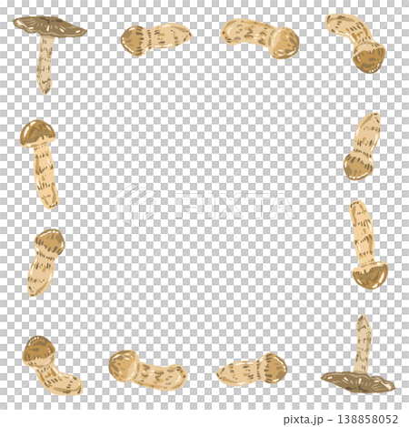 松茸の四角形フレームの手描きイラスト素材 138858052