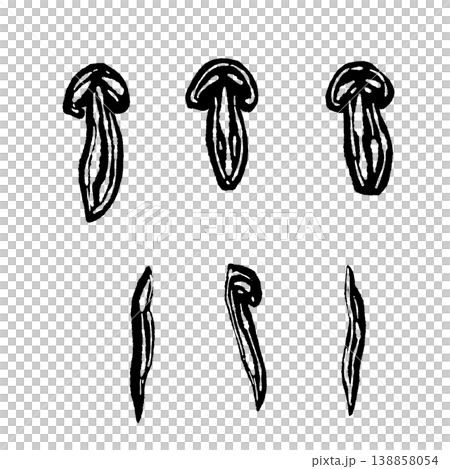 スライス松茸のバリエーションセットのモノクロ手描きイラスト素材 138858054