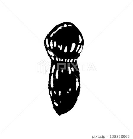 松茸（単体・斜め）のモノクロ手描きイラスト素材 138858063