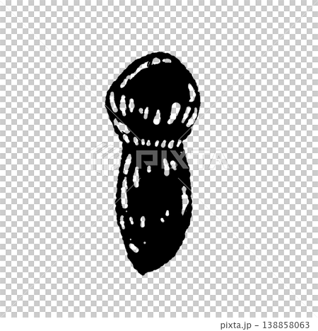 松茸（単体・斜め）のモノクロ手描きイラスト素材 138858063