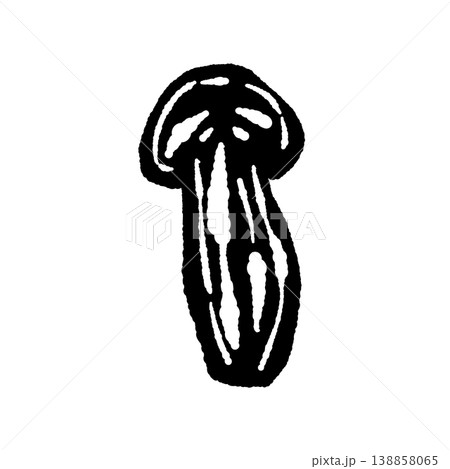 松茸（厚切りスライス断面）のモノクロ手描きイラスト素材 138858065