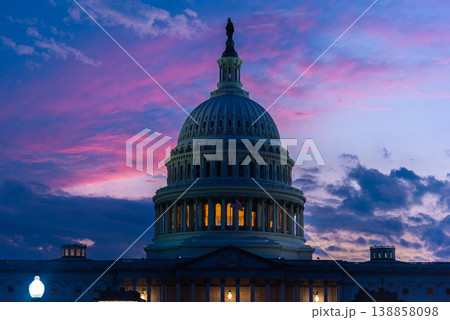US Capitol Building in National Mall under a colorful sky at sunset 138858098