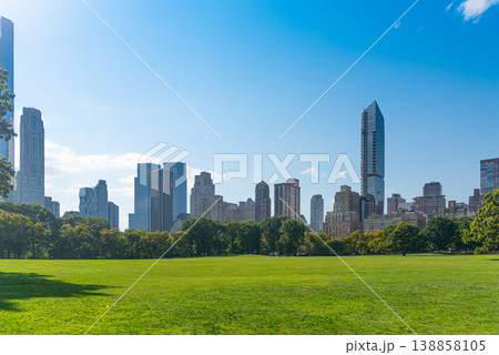 Sheep Meadow in Central Park with skyscrapers on the background. 138858105