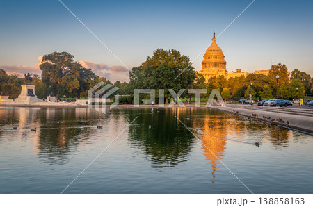 World famous United States Capitol building under a clear sky at sunset World famous United States Capitol building under a clear sky at sunset 138858163