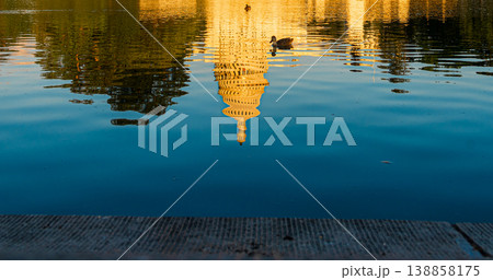 United States Capitol building in National Mall reflection on the reflecting pool at sunset 138858175