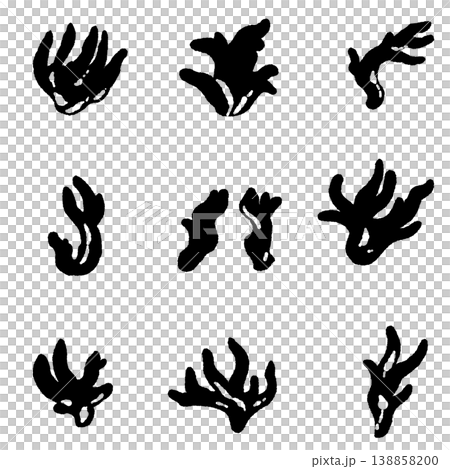 Monochrome hand-drawn illustration material of variations of the fire coral mushroom. 138858200