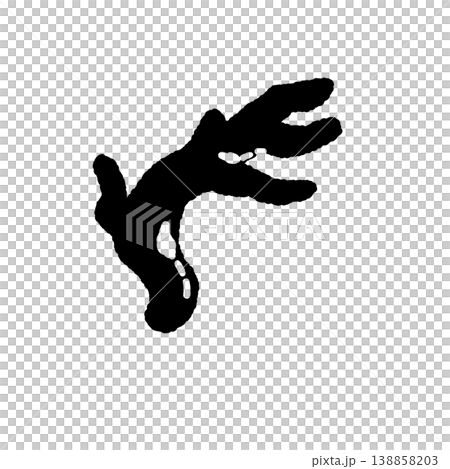 Monochrome hand-drawn illustration of a single *Podostroma cornu-damae* mushroom (diagonal view). 138858203